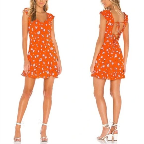 Free People Like a Lady Orange Floral Ruffle Hem Mini Dress M - Picture 1 of 8